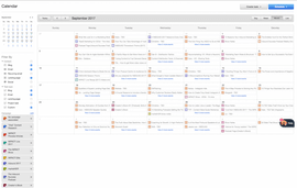 Calendar view from Hubspot with filter bar and month view of September 2017